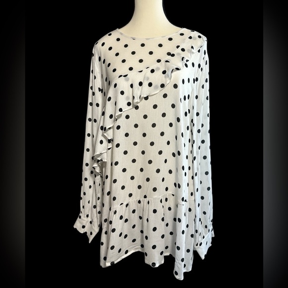 Pleione Black and White Polka Dot Ruffle Blouse - Picture 1 of 6